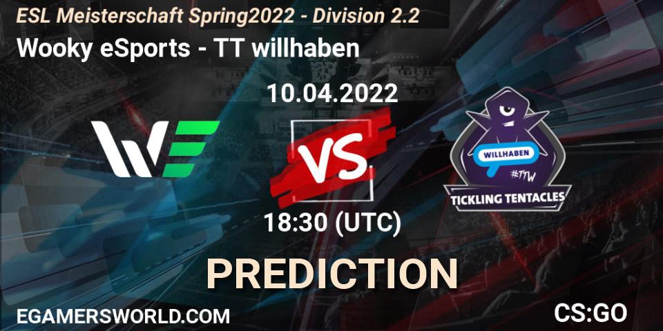 Prognose für das Spiel Wooky eSports VS TT willhaben. 10.04.22. CS2 (CS:GO) - ESL Meisterschaft Spring 2022 - Division 2.2