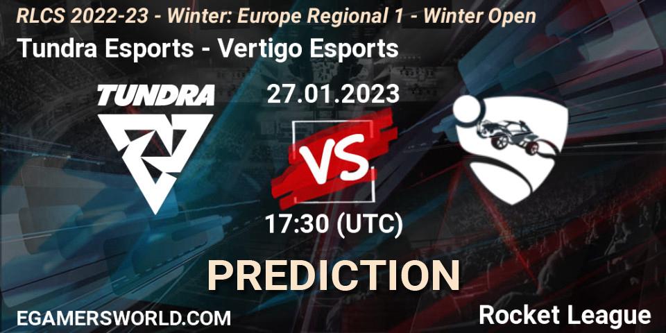 Prognose für das Spiel Tundra Esports VS Vertigo Esports. 27.01.2023 at 17:30. Rocket League - RLCS 2022-23 - Winter: Europe Regional 1 - Winter Open