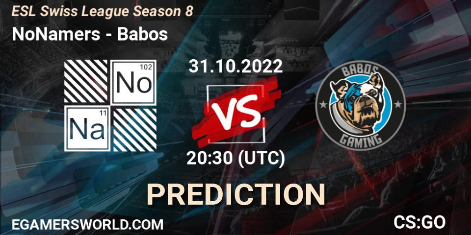 Prognose für das Spiel NoNamers VS Babos. 31.10.2022 at 20:30. Counter-Strike (CS2) - ESL Swiss League Season 8
