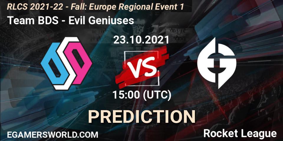 Prognose für das Spiel Team BDS VS Evil Geniuses. 23.10.21. Rocket League - RLCS 2021-22 - Fall: Europe Regional Event 1