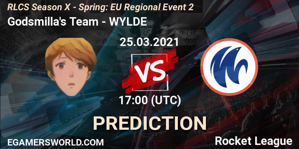 Prognose für das Spiel Godsmilla's Team VS WYLDE. 25.03.2021 at 17:00. Rocket League - RLCS Season X - Spring: EU Regional Event 2