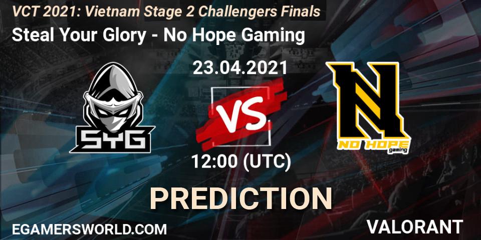 Prognose für das Spiel Steal Your Glory VS No Hope Gaming. 23.04.2021 at 12:00. VALORANT - VCT 2021: Vietnam Stage 2 Challengers Finals