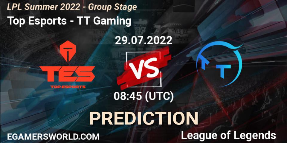 Prognose für das Spiel Top Esports VS TT Gaming. 29.07.22. LoL - LPL Summer 2022 - Group Stage