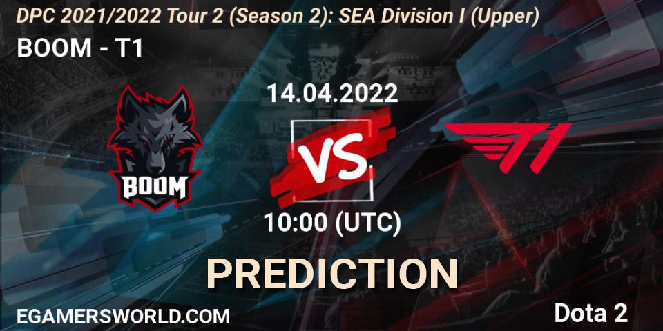 Prognose für das Spiel BOOM VS T1. 14.04.2022 at 11:28. Dota 2 - DPC 2021/2022 Tour 2 (Season 2): SEA Division I (Upper)