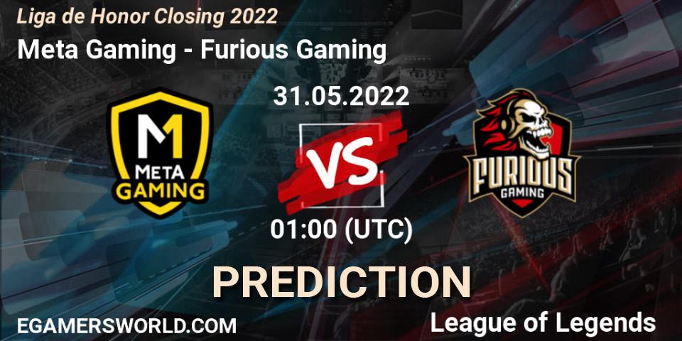 Prognose für das Spiel Meta Gaming VS Furious Gaming. 31.05.2022 at 01:00. LoL - Liga de Honor Closing 2022