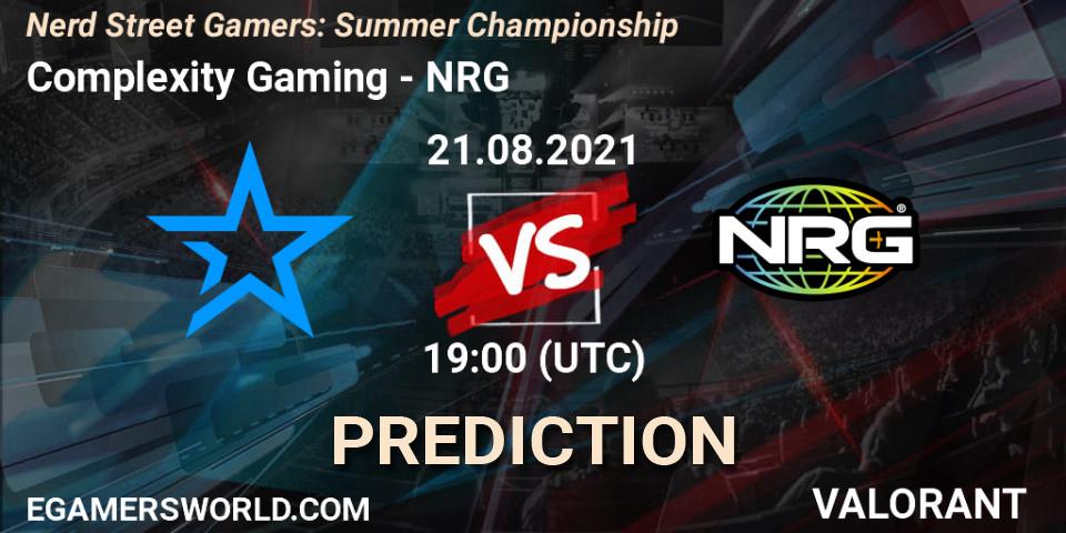 Prognose für das Spiel Complexity Gaming VS NRG. 21.08.2021 at 19:00. VALORANT - Nerd Street Gamers: Summer Championship