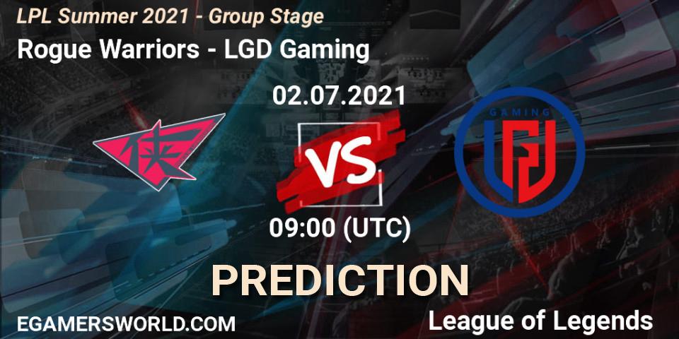 Prognose für das Spiel Rogue Warriors VS LGD Gaming. 02.07.21. LoL - LPL Summer 2021 - Group Stage