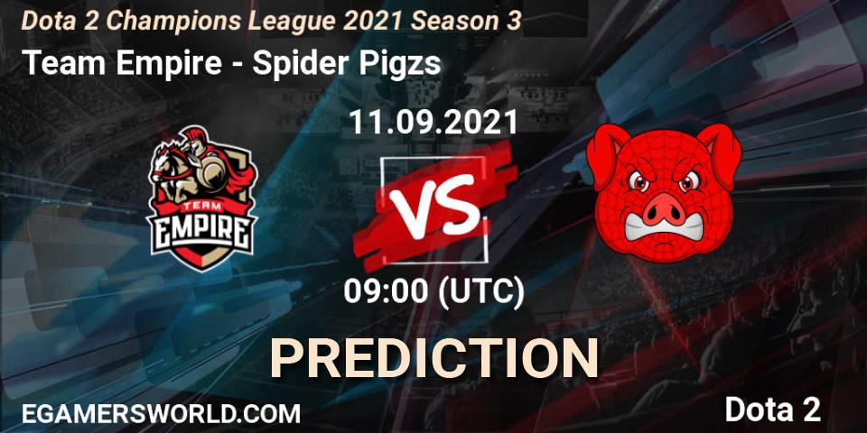 Prognose für das Spiel Team Empire VS Spider Pigzs. 11.09.21. Dota 2 - Dota 2 Champions League 2021 Season 3