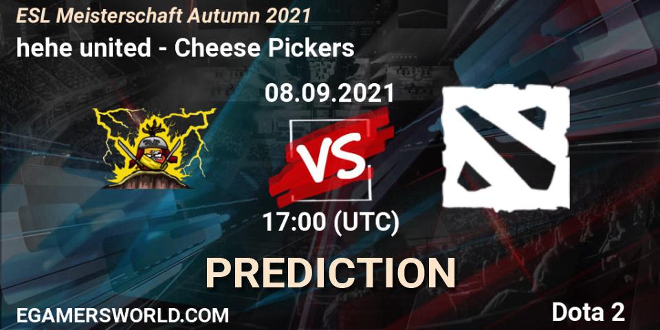 Prognose für das Spiel hehe united VS Cheese Pickers. 08.09.2021 at 17:05. Dota 2 - ESL Meisterschaft Autumn 2021