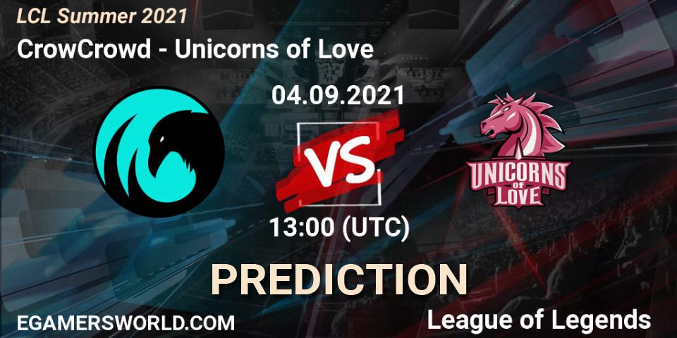 Prognose für das Spiel CrowCrowd VS Unicorns of Love. 04.09.21. LoL - LCL Summer 2021
