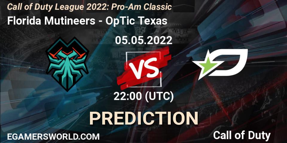 Prognose für das Spiel Florida Mutineers VS OpTic Texas. 05.05.22. Call of Duty - Call of Duty League 2022: Pro-Am Classic