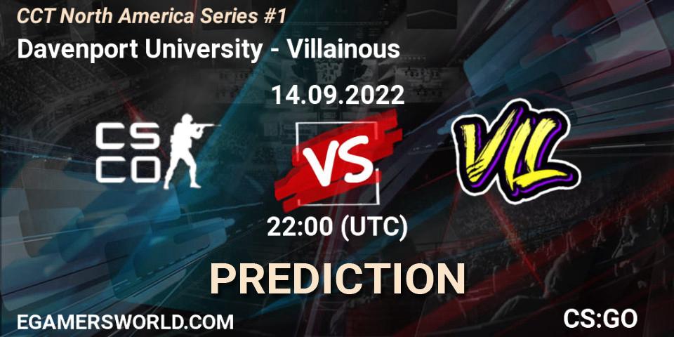 Prognose für das Spiel Davenport University VS Villainous. 14.09.2022 at 22:00. Counter-Strike (CS2) - CCT North America Series #1