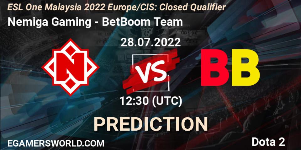 Prognose für das Spiel Nemiga Gaming VS BetBoom Team. 28.07.22. Dota 2 - ESL One Malaysia 2022 Europe/CIS: Closed Qualifier