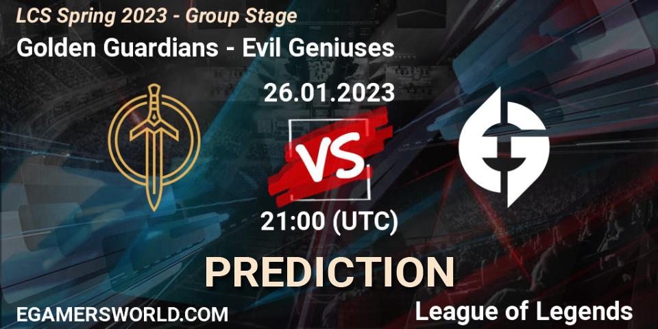 Prognose für das Spiel Golden Guardians VS Evil Geniuses. 26.01.23. LoL - LCS Spring 2023 - Group Stage