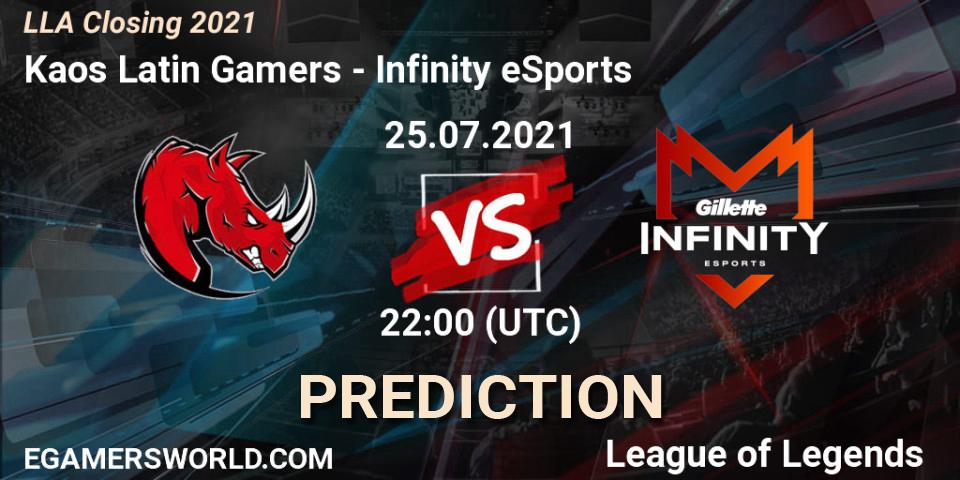 Prognose für das Spiel Kaos Latin Gamers VS Infinity eSports. 25.07.21. LoL - LLA Closing 2021