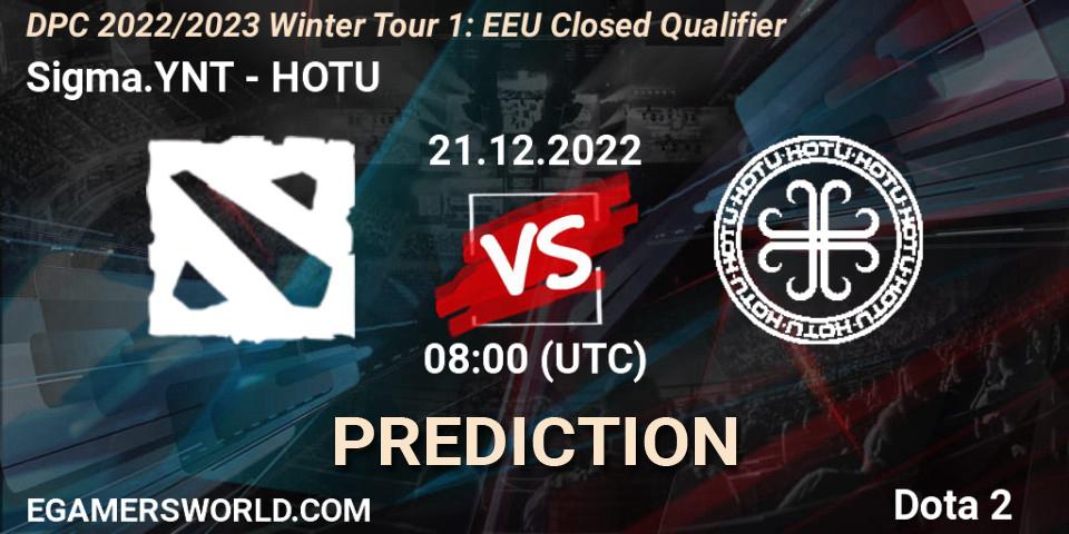 Prognose für das Spiel Sigma.YNT VS HOTU. 21.12.2022 at 08:01. Dota 2 - DPC 2022/2023 Winter Tour 1: EEU Closed Qualifier