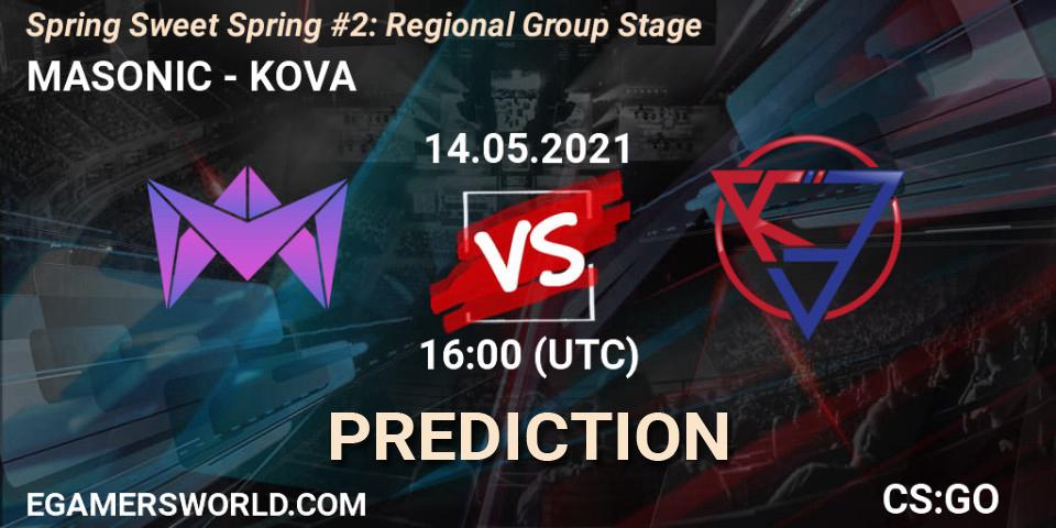 Prognose für das Spiel MASONIC VS KOVA. 14.05.2021 at 16:00. Counter-Strike (CS2) - Spring Sweet Spring #2: Regional Group Stage