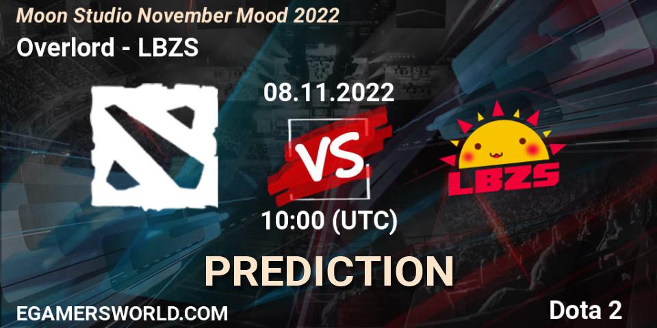 Prognose für das Spiel Overlord VS LBZS. 08.11.2022 at 10:26. Dota 2 - Moon Studio November Mood 2022