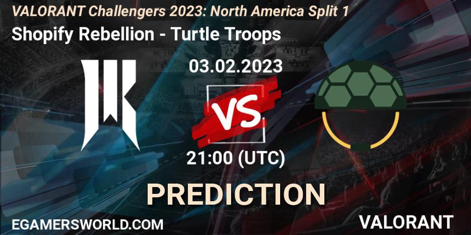 Prognose für das Spiel Shopify Rebellion VS Turtle Troop. 03.02.23. VALORANT - VALORANT Challengers 2023: North America Split 1