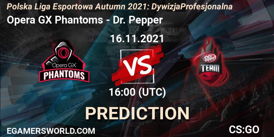 Prognose für das Spiel Opera GX Phantoms VS Dr. Pepper. 16.11.2021 at 17:30. Counter-Strike (CS2) - Polska Liga Esportowa Autumn 2021: Dywizja Profesjonalna
