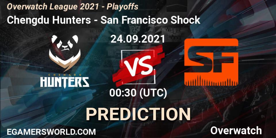 Prognose für das Spiel Chengdu Hunters VS San Francisco Shock. 24.09.2021 at 01:00. Overwatch - Overwatch League 2021 - Playoffs