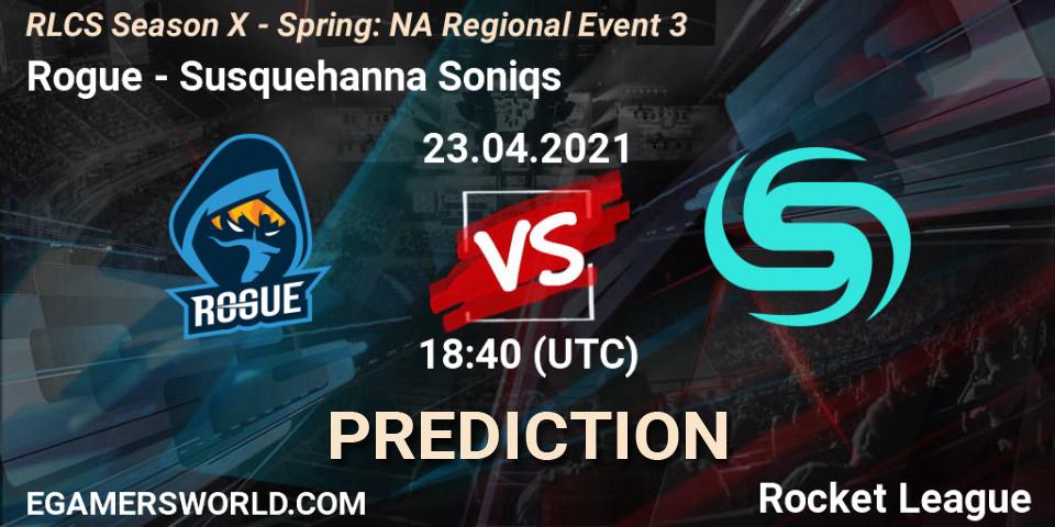 Prognose für das Spiel Rogue VS Susquehanna Soniqs. 23.04.2021 at 19:00. Rocket League - RLCS Season X - Spring: NA Regional Event 3