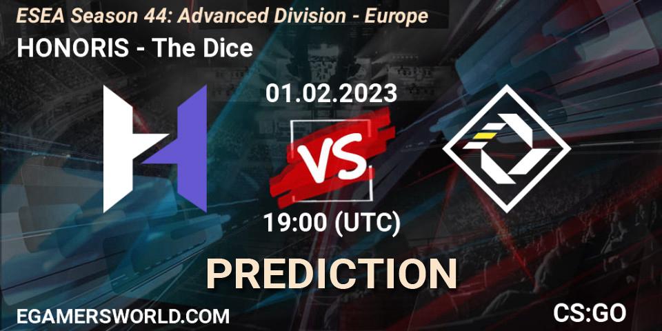 Prognose für das Spiel HONORIS VS The Dice. 01.02.23. CS2 (CS:GO) - ESEA Season 44: Advanced Division - Europe