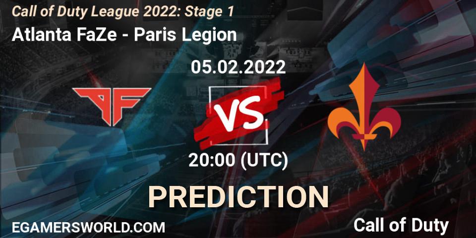 Prognose für das Spiel Atlanta FaZe VS Paris Legion. 05.02.22. Call of Duty - Call of Duty League 2022: Stage 1