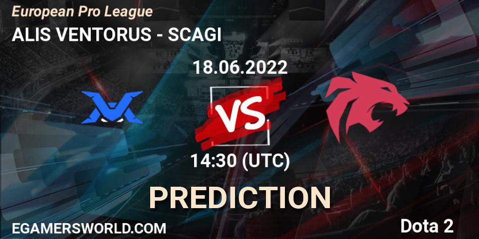 Prognose für das Spiel ALIS VENTORUS VS SCAGI. 18.06.2022 at 14:33. Dota 2 - European Pro League