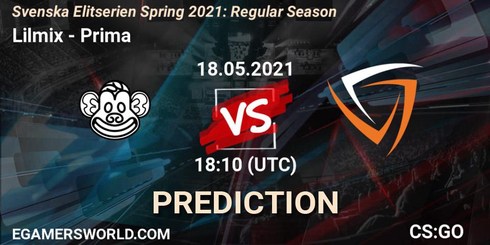 Prognose für das Spiel Lilmix VS Prima. 18.05.2021 at 18:10. Counter-Strike (CS2) - Svenska Elitserien Spring 2021: Regular Season