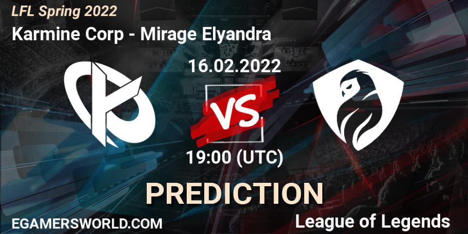 Prognose für das Spiel Karmine Corp VS Mirage Elyandra. 16.02.2022 at 19:00. LoL - LFL Spring 2022