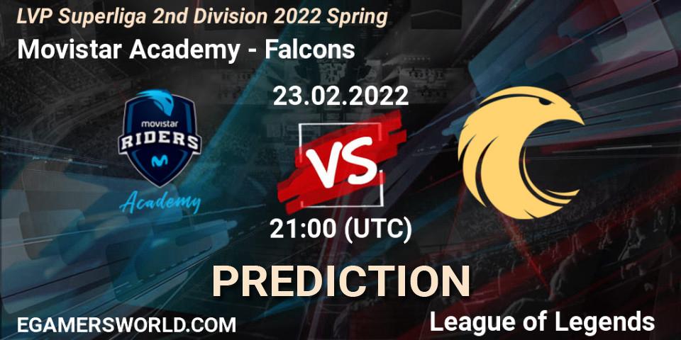 Prognose für das Spiel Movistar Academy VS Falcons. 23.02.2022 at 17:00. LoL - LVP Superliga 2nd Division 2022 Spring