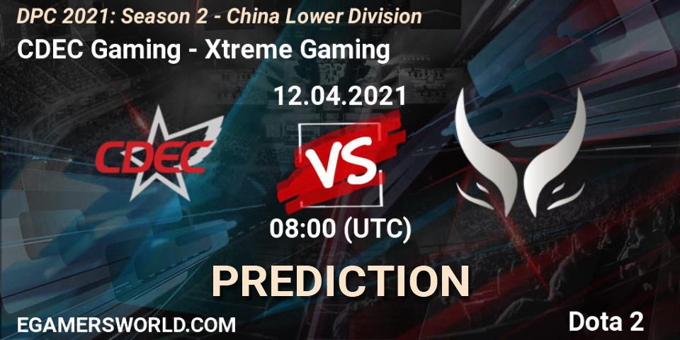 Prognose für das Spiel CDEC Gaming VS Xtreme Gaming. 12.04.21. Dota 2 - DPC 2021: Season 2 - China Lower Division
