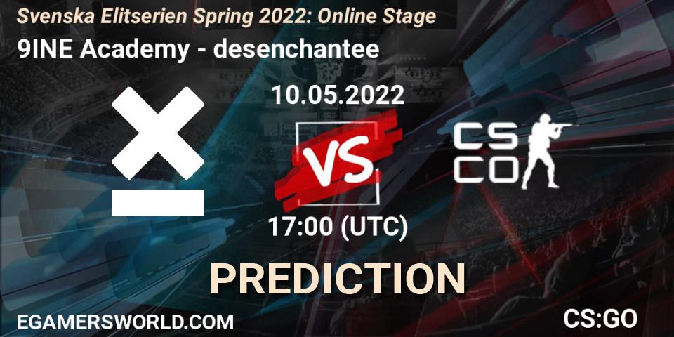 Prognose für das Spiel 9INE Academy VS desenchantee. 10.05.2022 at 17:00. Counter-Strike (CS2) - Svenska Elitserien Spring 2022: Online Stage
