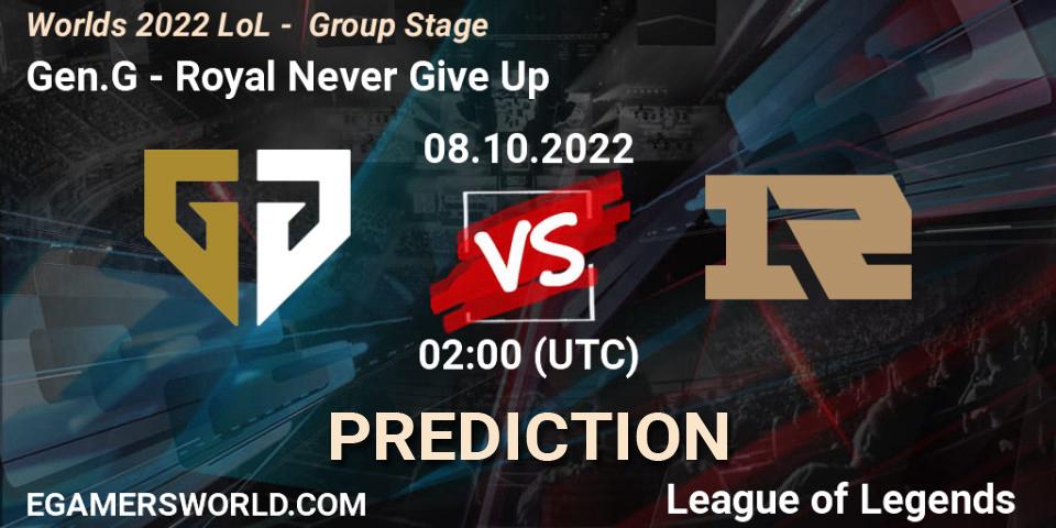 Prognose für das Spiel Gen.G VS Royal Never Give Up. 08.10.22. LoL - Worlds 2022 LoL - Group Stage