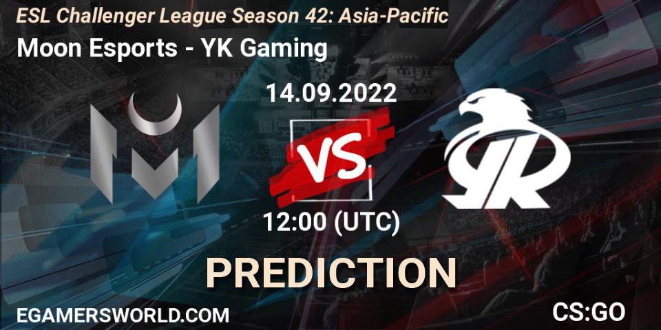 Prognose für das Spiel Moon Esports VS YK Gaming. 14.09.22. CS2 (CS:GO) - ESL Challenger League Season 42: Asia-Pacific