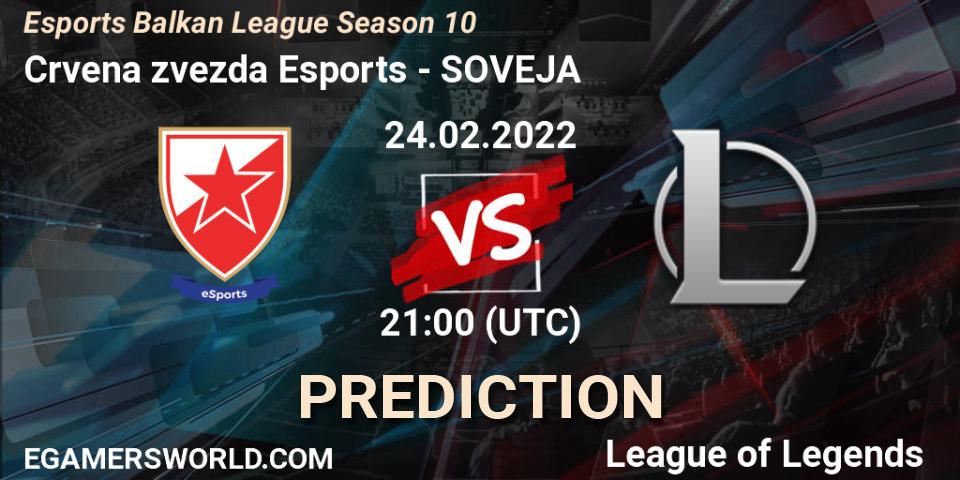 Prognose für das Spiel Crvena zvezda Esports VS SOVEJA. 24.02.2022 at 21:00. LoL - Esports Balkan League Season 10
