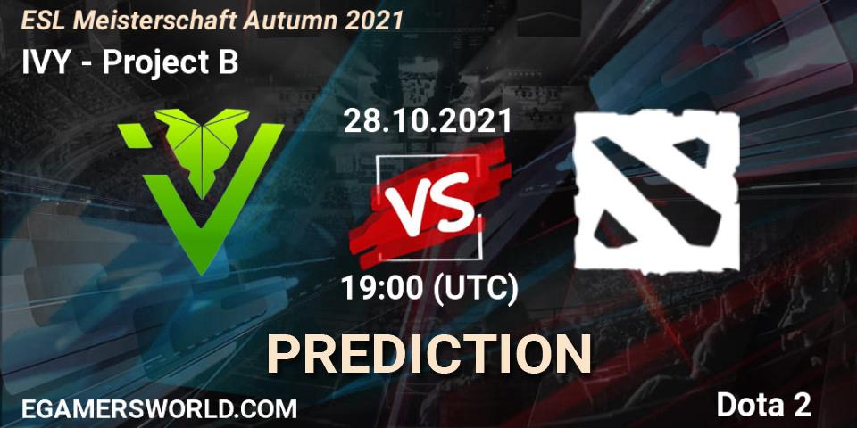 Prognose für das Spiel IVY VS Project B. 28.10.2021 at 19:52. Dota 2 - ESL Meisterschaft Autumn 2021
