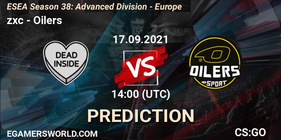 Prognose für das Spiel zxc VS Oilers. 17.09.2021 at 14:00. Counter-Strike (CS2) - ESEA Season 38: Advanced Division - Europe