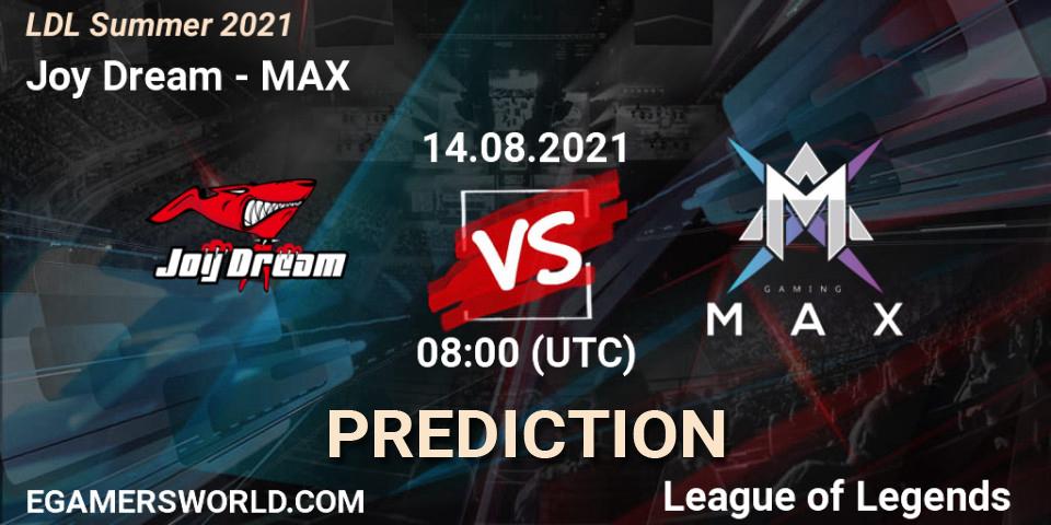 Prognose für das Spiel Joy Dream VS MAX. 14.08.2021 at 08:00. LoL - LDL Summer 2021