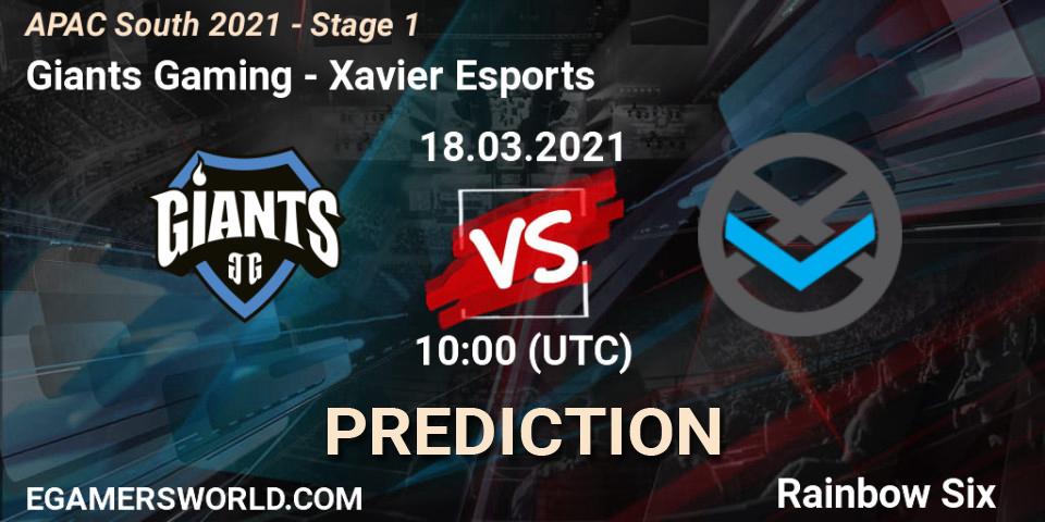 Prognose für das Spiel Giants Gaming VS Xavier Esports. 18.03.21. Rainbow Six - APAC South 2021 - Stage 1