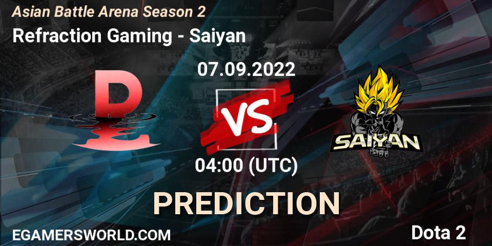 Prognose für das Spiel Refraction Gaming VS Saiyan. 07.09.2022 at 04:28. Dota 2 - Asian Battle Arena Season 2