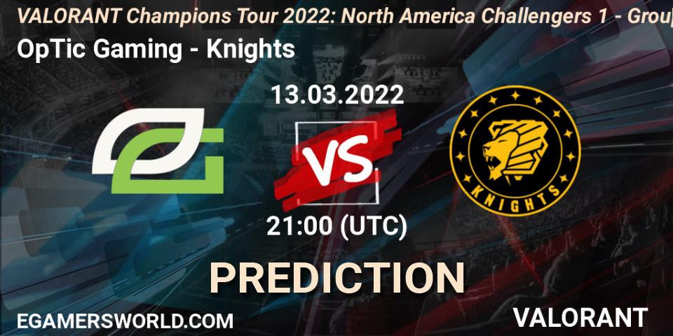 Prognose für das Spiel OpTic Gaming VS Knights. 13.03.2022 at 23:00. VALORANT - VCT 2022: North America Challengers 1 - Group Stage
