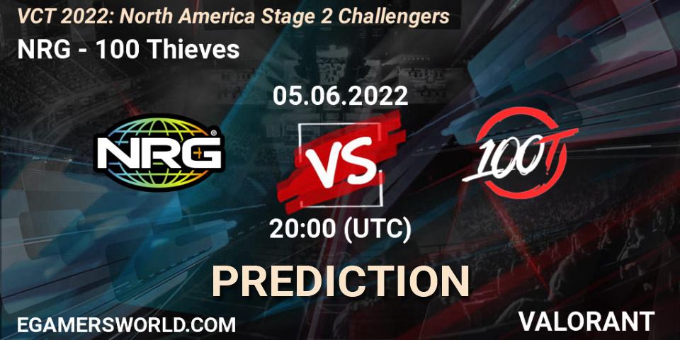Prognose für das Spiel NRG VS 100 Thieves. 05.06.2022 at 20:00. VALORANT - VCT 2022: North America Stage 2 Challengers
