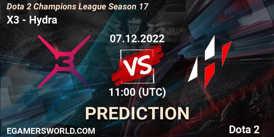 Prognose für das Spiel X3 VS Hydra. 07.12.22. Dota 2 - Dota 2 Champions League Season 17