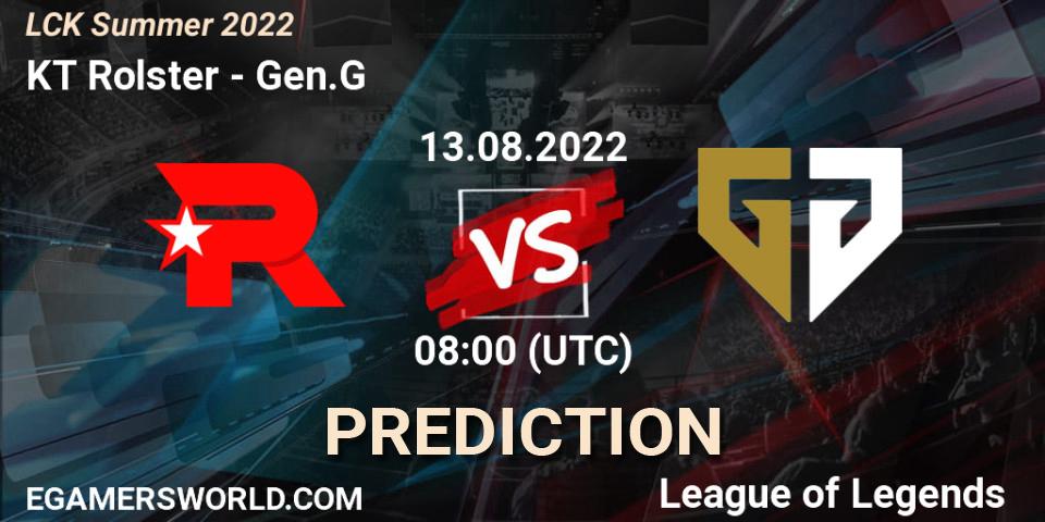 Prognose für das Spiel KT Rolster VS Gen.G. 13.08.2022 at 08:00. LoL - LCK Summer 2022