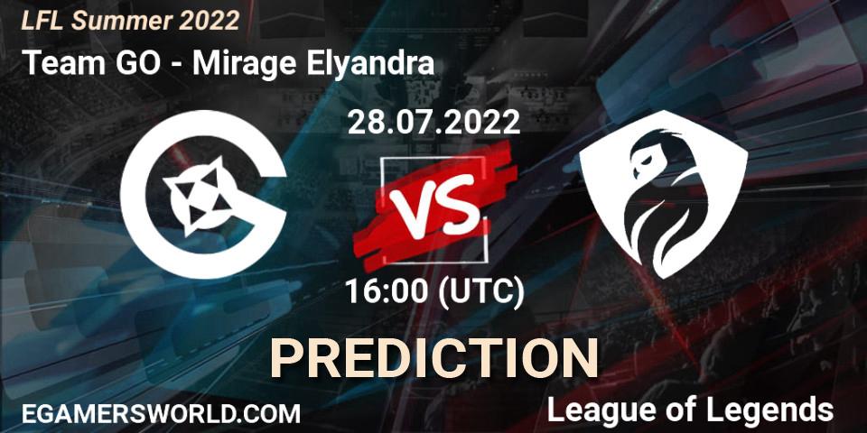 Prognose für das Spiel Team GO VS Mirage Elyandra. 28.07.2022 at 16:00. LoL - LFL Summer 2022