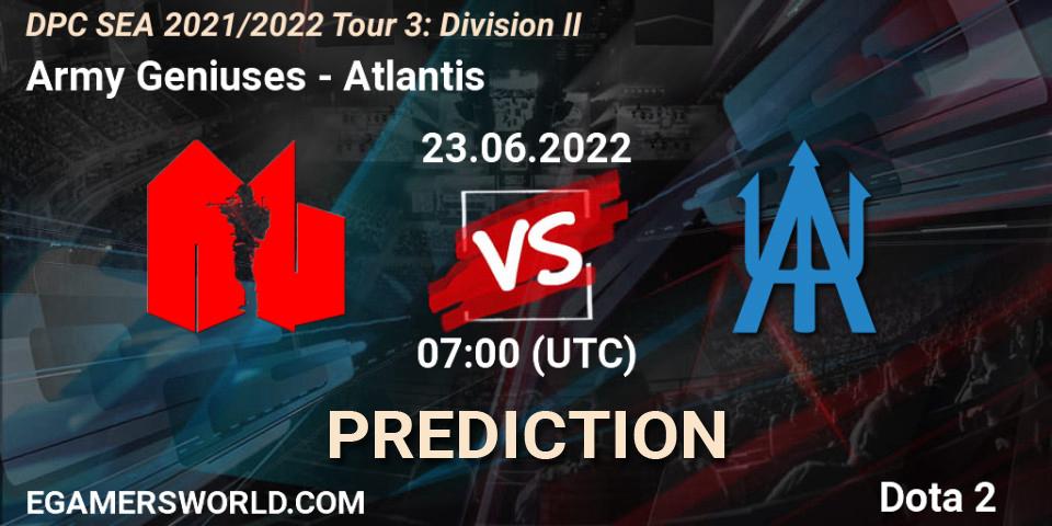 Prognose für das Spiel Army Geniuses VS Atlantis. 23.06.22. Dota 2 - DPC SEA 2021/2022 Tour 3: Division II