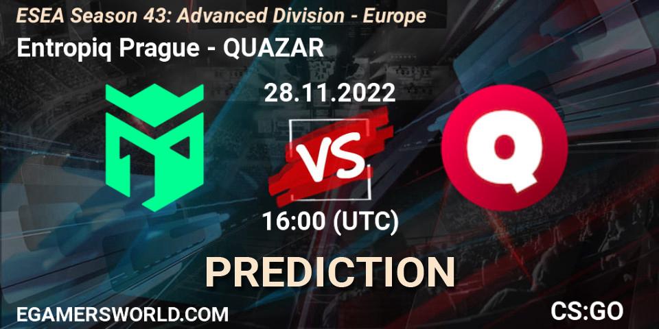 Prognose für das Spiel Entropiq Prague VS QUAZAR. 28.11.22. CS2 (CS:GO) - ESEA Season 43: Advanced Division - Europe