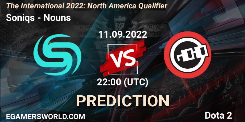 Prognose für das Spiel Soniqs VS Nouns. 11.09.2022 at 22:16. Dota 2 - The International 2022: North America Qualifier